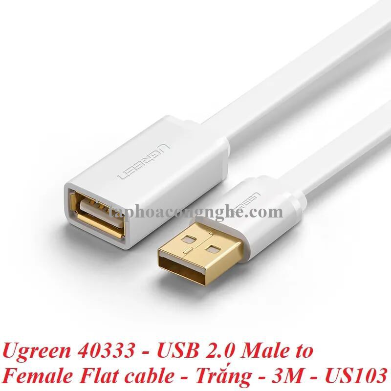 Ugreen 40333 3M màu Trắng Cáp tín hiệu nối dài USB 2.0 lõi thuần đồng dáng dẹt US103 30040333